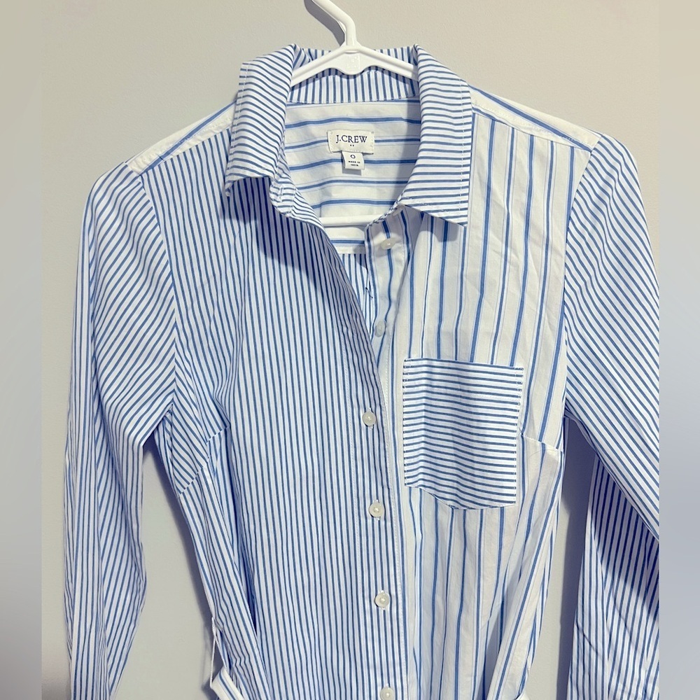 J. Crew Classic Fit cotton poplin shirtdress in mixed blue/white stripe size 0 - Picture 4 of 9